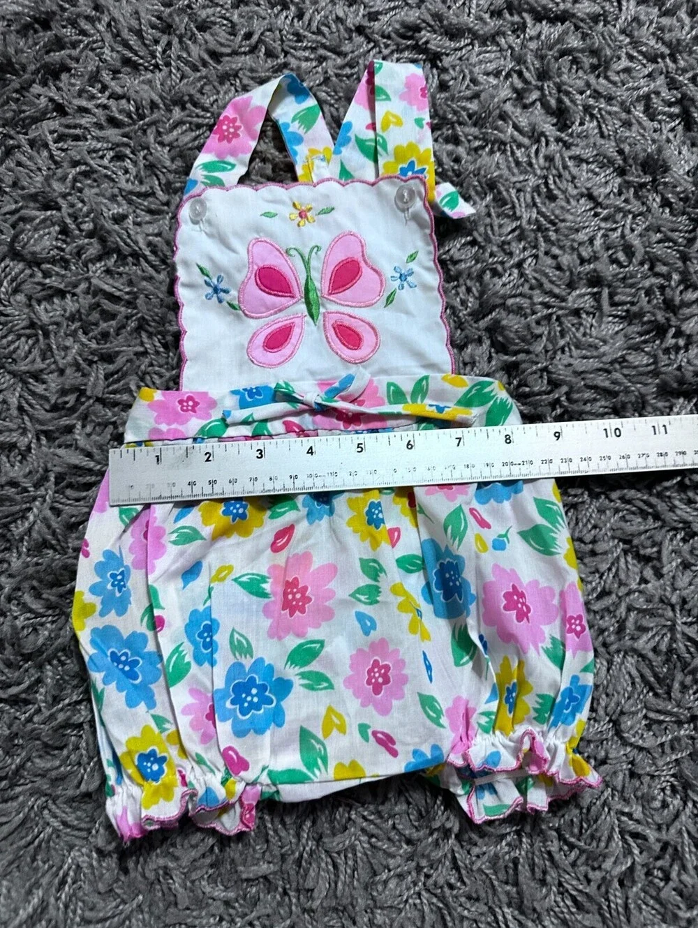Vintage 70s 80s Baby Bubble Romper Floral with Butterfly Size 18M